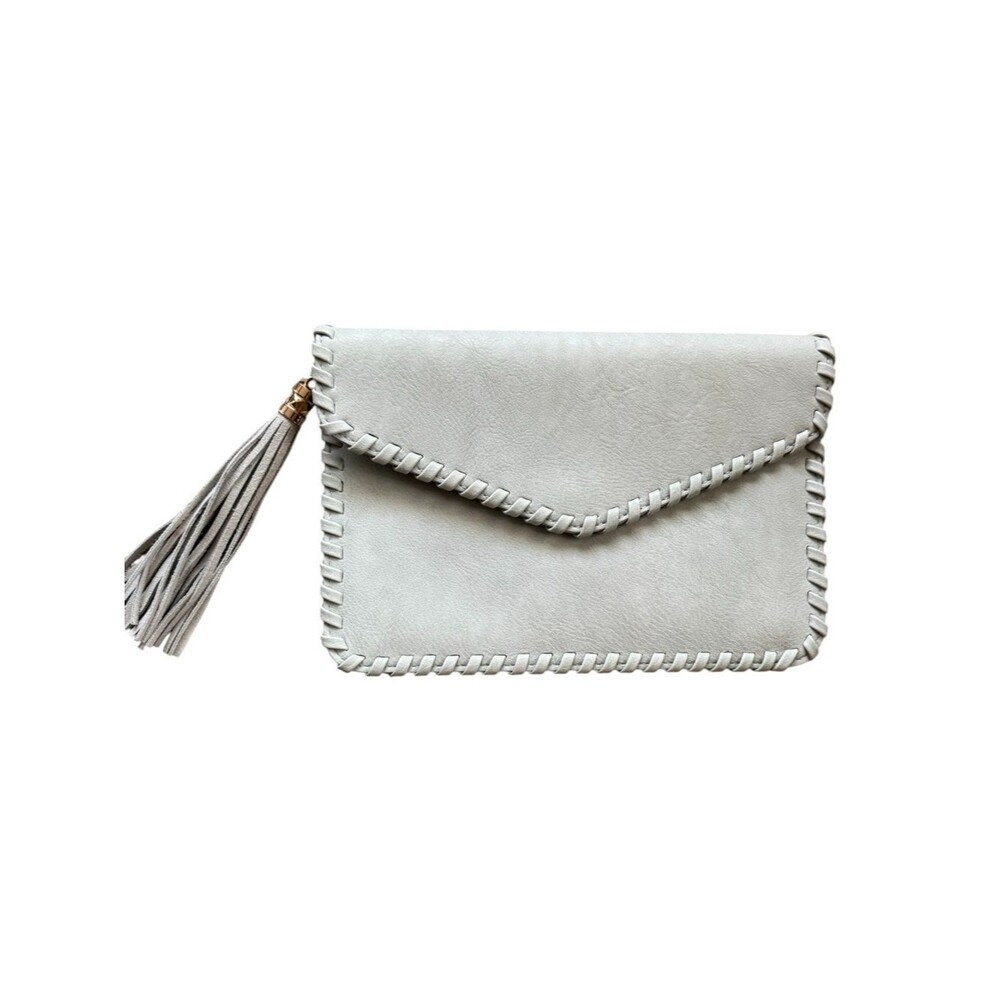 Moda Luxe Light Blue Gray Envelope Clutch with Tassel